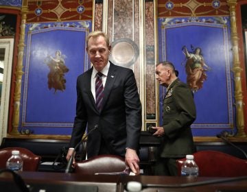 Acting Defense Secretary Patrick Shanahan, (left), and Joint Chiefs Chairman Gen. Joseph Dunford, arrive to testify at a Senate Appropriations subcommittee hearing on the defense budget, Wednesday May 8, 2019, on Capitol Hill in Washington. (Jacquelyn Martin/AP Photo)