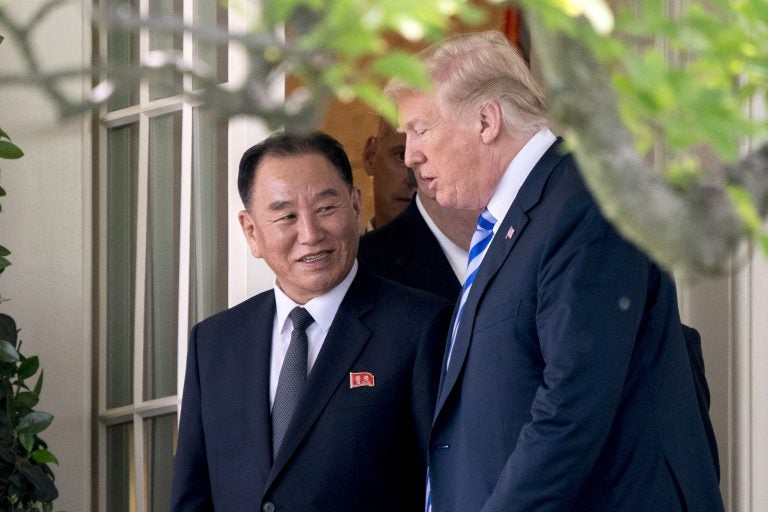 In this June 1, 2018, (file photo), U.S. President Donald Trump, (right), talks with Kim Yong Chol, former North Korean military intelligence chief and one of leader Kim Jong Un's closest aides, as they walk from their meeting in the Oval Office of the White House in Washington. A South Korean newspaper is reporting that North Korea executed a senior envoy involved in nuclear negotiations with the U.S. as well as four other high-level officials. (Andrew Harnik/AP Photo, File)