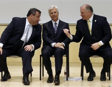 In 2014, then-Gov. Chris Christie, influential South Jersey Democrat George Norcross and New Jersey Senate President Steve Sweeney attend a groundbreaking ceremony in Camden for the KIPP Cooper Norcross Academy school. On Thursday, a task force appointed by Gov. Phil Murphy continued its investigation of a tax-incentive program established during Christie's administration. Norcross was of particular interest. (AP Photo/Mel Evans,file)