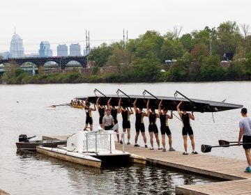 West Point Men's Crew prepares to put their boat in the water Friday during the Dad Vail Regatta. (Brad Larrison for WHYY, file)