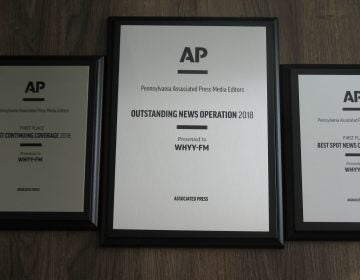WHYY received citations for Outstanding News Operation, Best Continuing Coverage, and Best Spot News Coverage, winning the media editors’ Joe Snyder Award for Outstanding News Service. (WHYY)