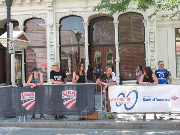 Spectators await cyclists during the 2019 Wilmington Grand Prix on Saturday (John Mussoni/WHYY)