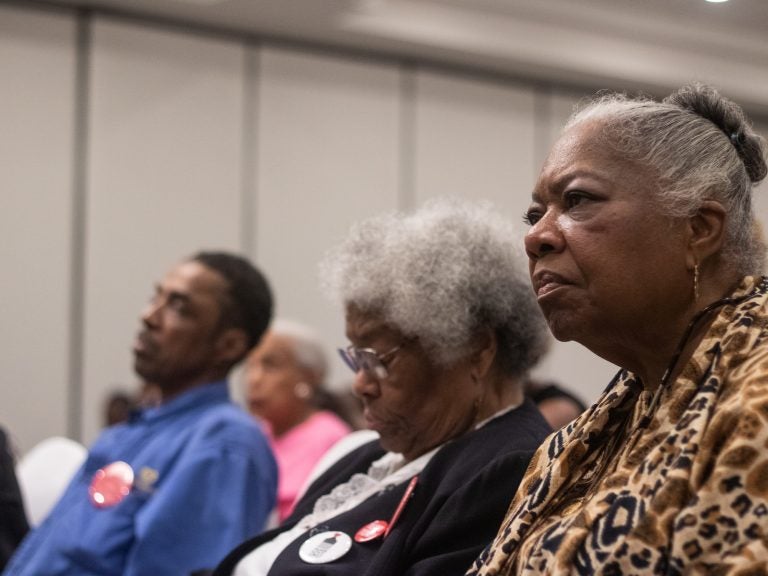 Weeks before the May 21 democratic primary, participants filled a room at First District Plaza for a mayoral forum. (Angela Gervasi for WHYY)