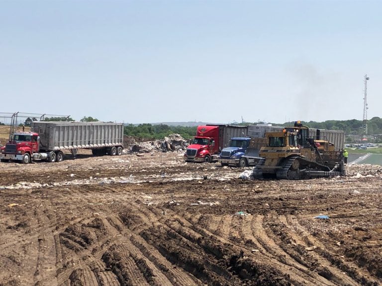 The construction landfill just south of Wilmington has nearly reached its capacity of 130 feet in height, and the owners want the state to allow it to grow to 190 feet. (Cris Barrish/WHYY)
