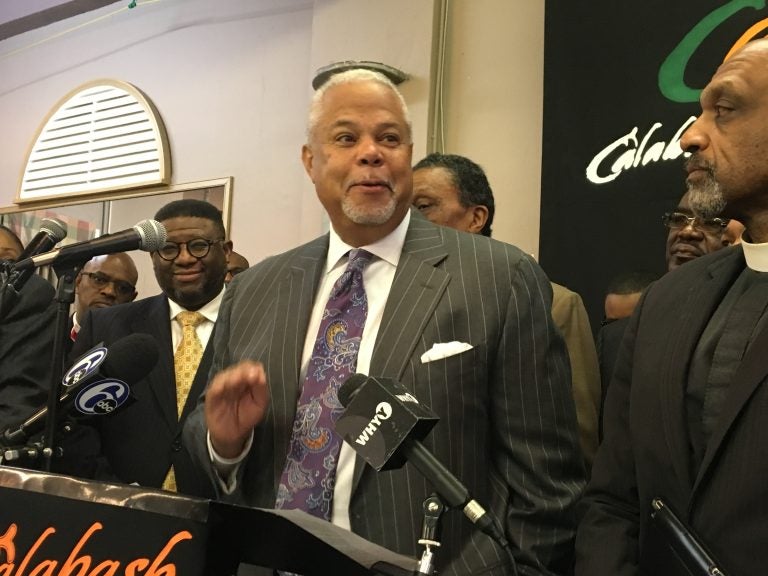 State Sen. Anthony Williams receives an endorsement for mayor by the Black Clergy of Philadelphia and Vicinity. (Dave Davies/WHYY)