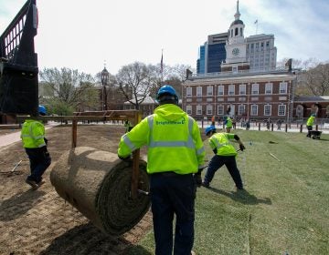 BrightView landscapers work on Independence Mall.  Brightview has been the largest employer of H2B guest workers in the country for the last several years. (Courtesy of BrightView)