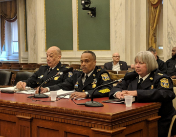 Philadelphia Police Commissioner Richard Ross, (center), testifies during a City Council budget hearing to request a $29.7 million boost in spending over last year's budget. Deputy police commissioners Myron Patterson and Christine Coulter sat alongside him on Wednesday. (Michael  D'Onofrio/The Philadelphia Tribune)