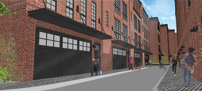 A rendering that shows the 2401 Washington Ave. from 24th Street looking west into an interior driveway. (Noah Ostroff)