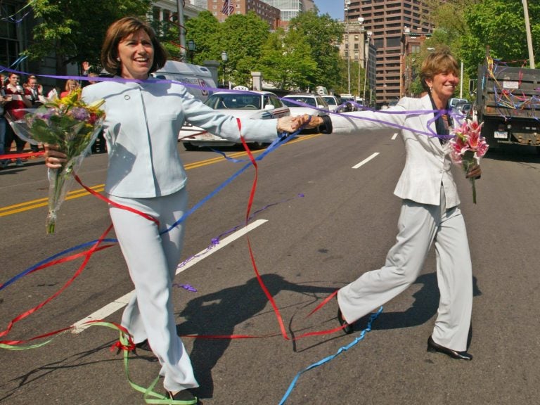 Julie Goodridge (left) and Hillary Goodridge were the face of the movement to legalize same-sex marriage in Massachusetts. They got married on May 17, 2004, just hours after that state became the first in America to allow same-sex marriage. (Winslow Townson/AP)