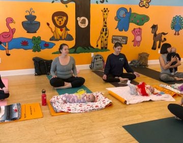 In 2018, U.S. birthrates fell for nearly all racial and age groups, the CDC says. Here, mothers and babies attend a yoga class in Culver City, Calif., in March. (Jane Ross/Reuters)