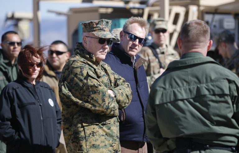 Acting Secretary of Defense Patrick Shanahan, center, and Joint Chiefs Chairman Gen. Joseph Dunford, left, tour the US-Mexico border at Santa Teresa Station in Sunland Park, N.M., Saturday, Feb. 23, 2019. (Pablo Martinez Monsivais/AP Photo)