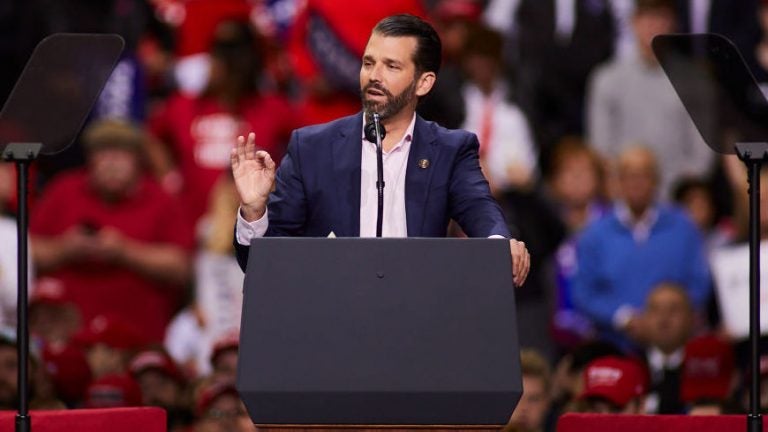 Donald Trump Jr. greets supporters of President Trump before he speaks at a Make America Great Again rally last month in Green Bay, Wis. The Senate intelligence committee has issued a subpoena for him to testify. (Darren Hauck/Getty Images)