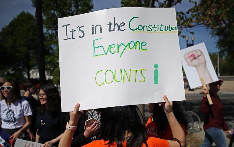 Protesters gather outside the U.S. Supreme Court in April as the justices hear oral arguments over the citizenship question the Trump administration wants to add to the 2020 census.