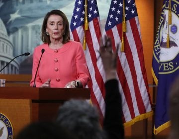 House Speaker Nancy Pelosi, D-Ca., speaks during her weekly news conference on Capitol Hill in Washington, D.C., on Thursday. Among the topics discussed were Attorney General William Barr's failure to appear before the House Judiciary Committee to discuss the special counsel report on Russia's interference in the 2016 election. (Mark Wilson/Getty Images)