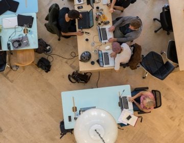 gettyimages-922578640-d7c075e961cd2a5afecc1ed7a7b151bd468aa5d9-s800-c85 Above, an elevated view of start-ups in the Collective Temperance Hospital in London in 2016. (Lionel Derimais/Corbis via Getty Images)
