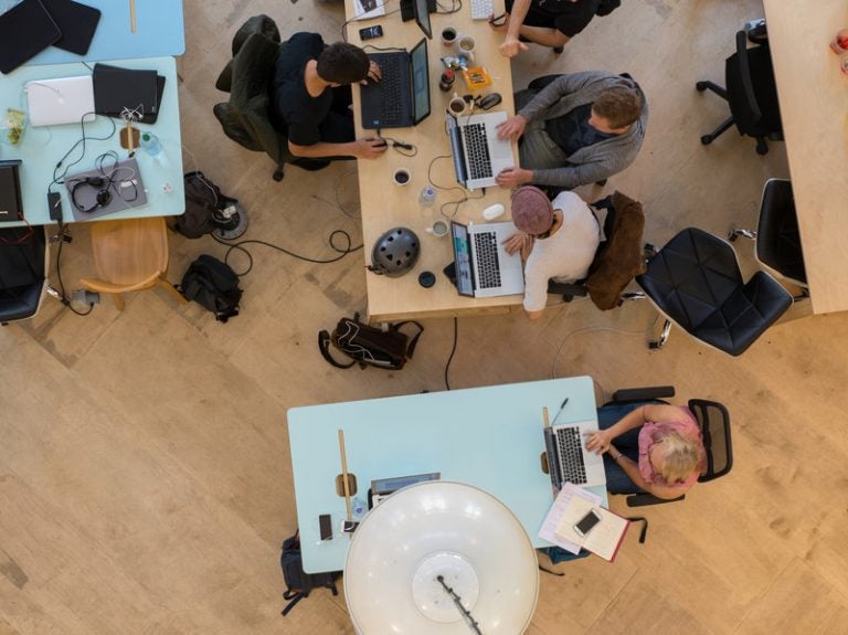 gettyimages-922578640-d7c075e961cd2a5afecc1ed7a7b151bd468aa5d9-s800-c85 Above, an elevated view of start-ups in the Collective Temperance Hospital in London in 2016. (Lionel Derimais/Corbis via Getty Images)