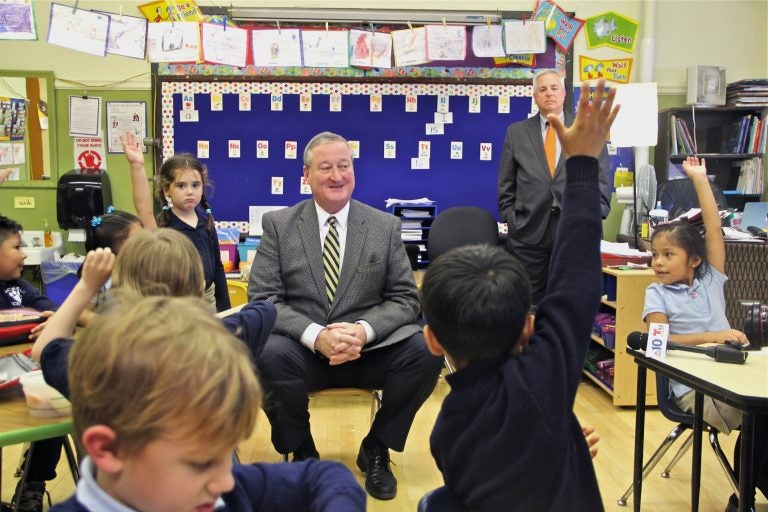 Philadelphia Mayor Jim Kenney visited a kindergarten class at Andrew Jackson Elementary School the day after being elected in 2015.  (Emma Lee/WHYY)