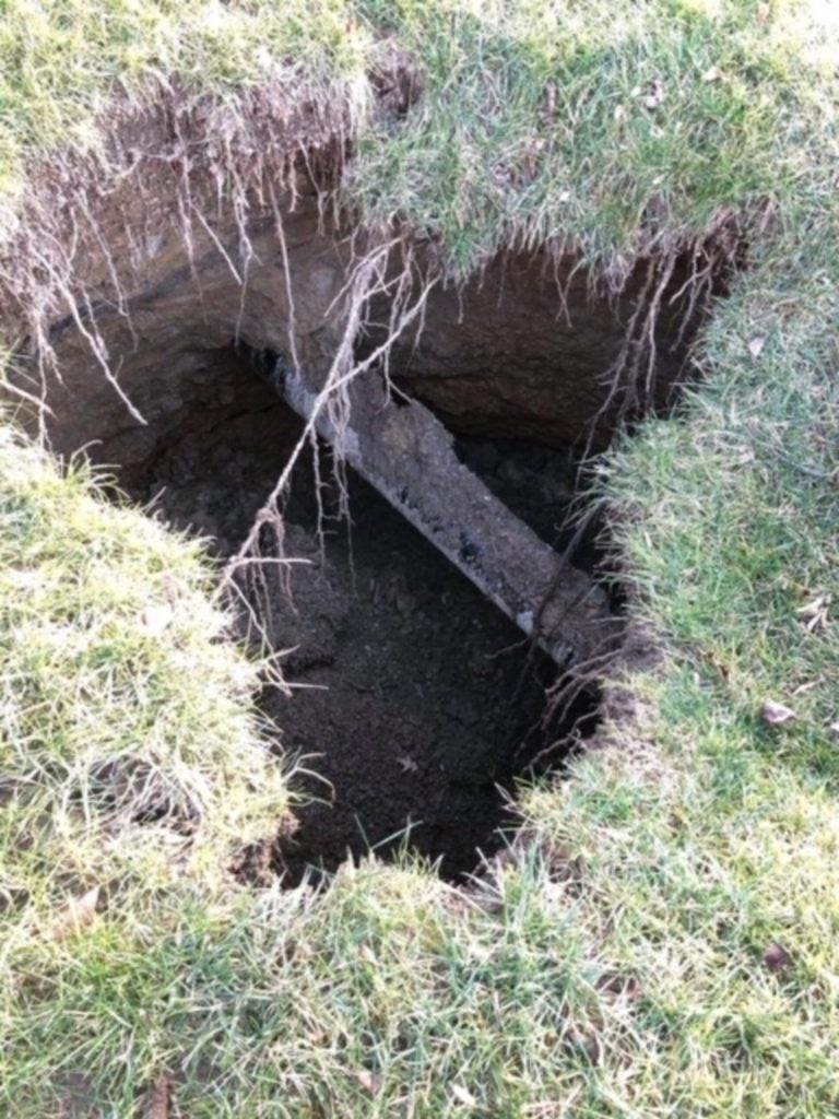 A sinkhole on Lisa Drive in West Whiteland Township, Chester County revealed part of the Mariner East 1 pipeline. The sinkhole was caused by construction of the Mariner East 2 line, which cuts through unstable limestone. (Rosemary Fuller/Provided)