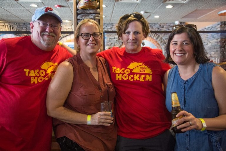 Bill Sidler, Lori Howlett, Gretchen Sidler, and Dorrie Dillagoue came together with their running group for an afternoon of tacos and drinks at Tacohocken. (Emily Cohen for WHYY)