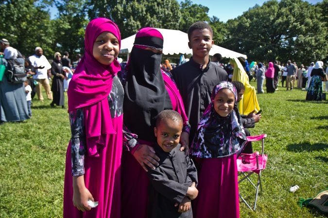 Nafeesiah Danaway and her children at Eid al-Fitr in Fairmount Park. (Kimberly Paynter/WHYY)