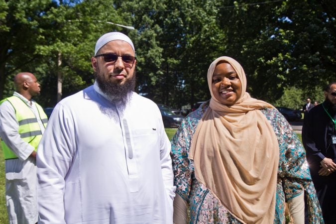 Tahir Wyatt, executive director of the Philadelphia Ramadan and Eid Fund and Salima Suswell, president of the Philadelphia Ramadan and Eid Fund. (Kimberly Paynter/WHYY)