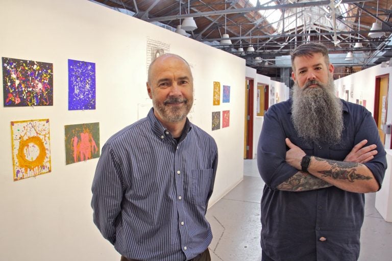 Lauren Otis (left), executive director of Artworks, and Joseph Kuzemka, director of Art All Night in Trenton, are preparing for the arts festival. (Emma Lee/WHYY)