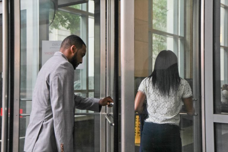 Jovan Weaver, the former principal of Philadelphia’s Mastery Charter School at John Wister Elementary in Germantown enters court for a preliminary hearing on Tuesday morning. Weaver is charged with vehicular homicide.  (Kimberly Paynter/WHYY)