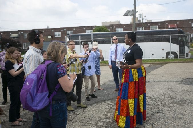 Ronsha Dickerson leads a group tour through Camden (Miguel Martinez for WHYY)