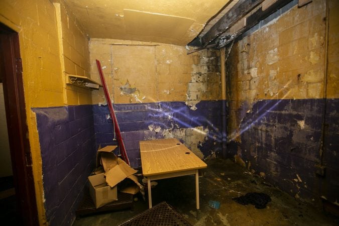 A group tours the Camden High School athletic facilities on Thursday, June 6, 2019 (Miguel Martinez for WHYY)