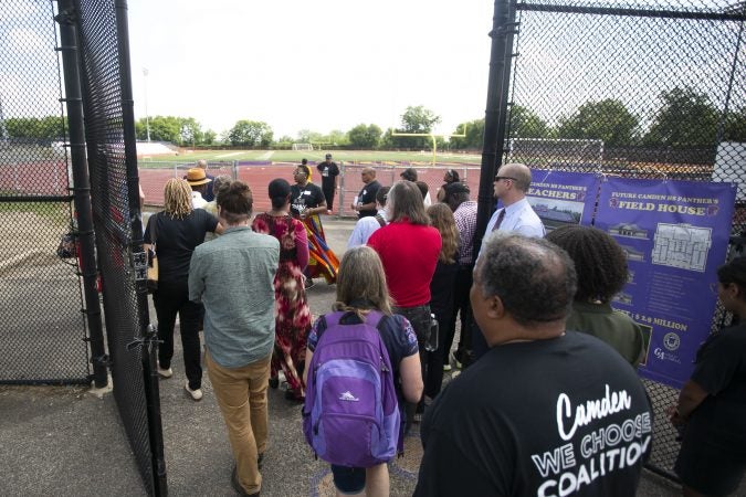 The group visits the Camden High School athletic facilities (Miguel Martinez/WHYY)