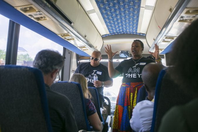 Ronsha Dickerson leads a tour of Camden, New Jersey, Thursday, June 6, 2019 (Miguel Martinez for WHYY)