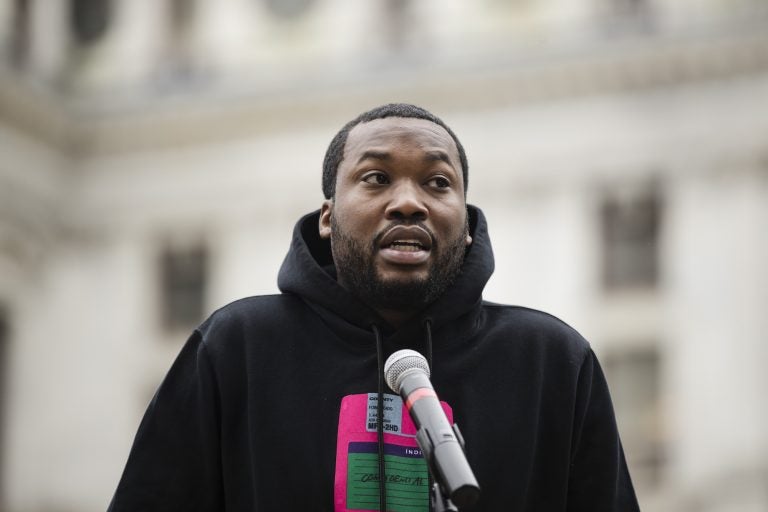 In this April 2, 2019, file photo, rapper Meek Mill speaks at a gathering in Philadelphia to push for drastic changes to Pennsylvania's probation system. On Monday, June 3 a Pennsylvania court granted Mill a July 16 hearing in the appeal of his 2008 conviction on gun and drug charges. (Matt Rourke/AP Photo)