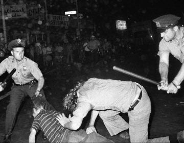 FILE - In this Aug. 31, 1970 file photo, an NYPD officer grabs a youth by the hair as another officer clubs a young man during a confrontation in Greenwich Village after a Gay Power march in New York. A year earlier, the June 1969 uprising by young gays, lesbians and transgender people in New York City, clashing with police near a bar called the Stonewall Inn, was a vital catalyst in expanding LGBT activism nationwide and abroad. (AP Photo/File)