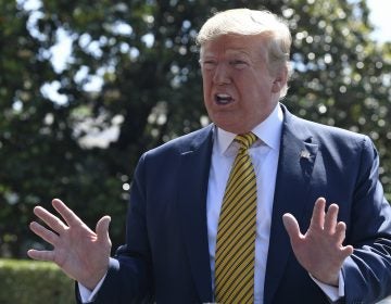 President Donald Trump speaks to reporters on the South Lawn of the White House in Washington, Saturday, June 22, 2019, before boarding Marine One for the trip to Camp David in Maryland. (Susan Walsh/AP Photo)