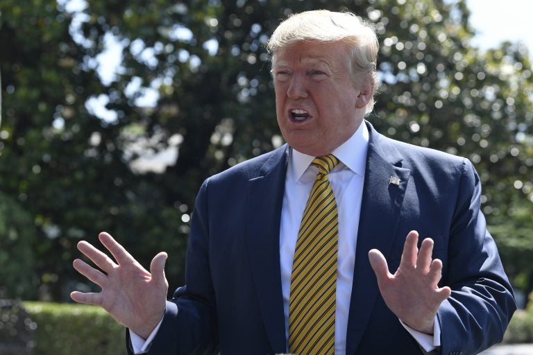 President Donald Trump speaks to reporters on the South Lawn of the White House in Washington, Saturday, June 22, 2019, before boarding Marine One for the trip to Camp David in Maryland. (Susan Walsh/AP Photo)
