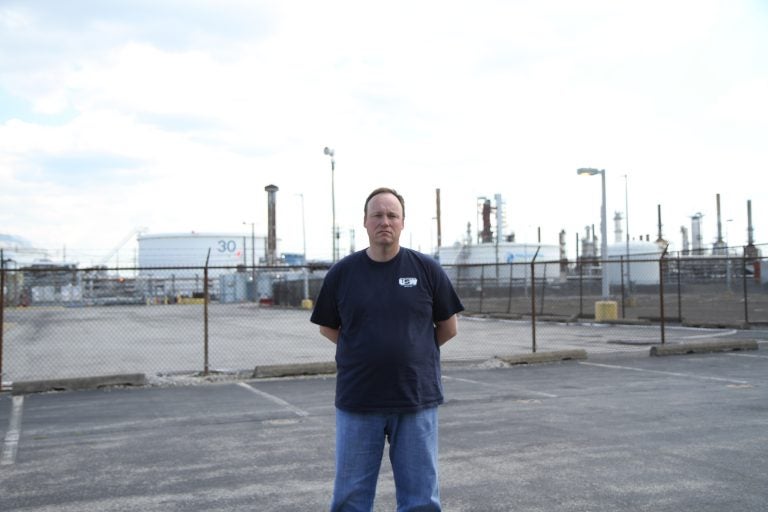 Ryan O’Callaghan is president of the United Steelworkers Local 10-1, which represents 640 union workers at Philadelphia Energy Solutions. The 150-year-old refinery is shutting down later this month after a fire destroyed one of its units. (Ximena Conde/WHYY)
