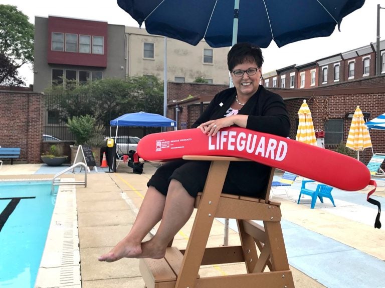 Parks and Recreation Commissioner Kathryn Ott Lovell talks about summer programs at pools in Philadelphia. (Jennifer Lynn/WHYY)