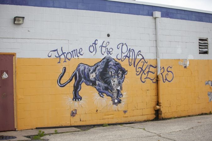 A group tours the Camden High School athletic facilities on Thursday, June 6, 2019 (Miguel Martinez for WHYY)