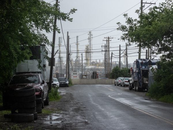 The Philadelphia Energy Solutions Refining Complex after an explosion on Friday, June 21. (Angela Gervasi for WHYY)