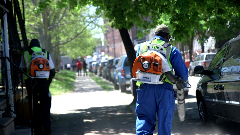 The city's street sweeping pilot in June 2019. (Kimberly Paynter/WHYY)