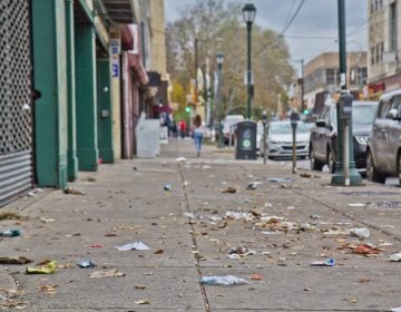 An unswept street in the Germantown Special Services District on Nov. 2, 2018. (Kimberly Paynter/WHYY)