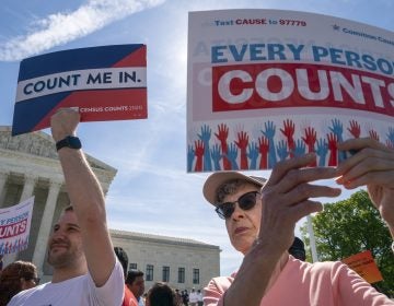 Demonstrators rally outside the Supreme Court in April as the justices hear arguments over the Trump administration's plan to add a citizenship question to 2020 census forms.
(J. Scott Applewhite/AP)