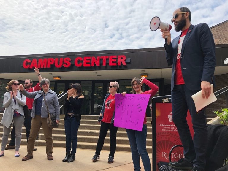 A union leader said the next step is a fight for healthcare benefits for Rutger's part-time lecturers. (Joe Hernandez/WHYY)