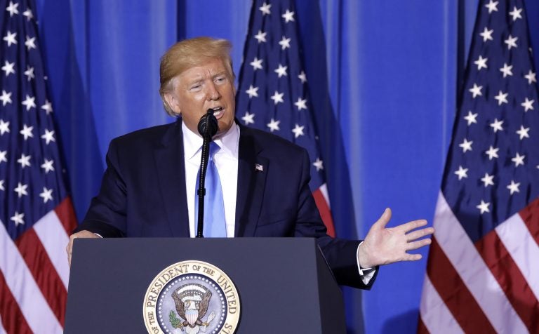 President Trump speaks during a news conference following the Group of 20 summit in Osaka, Japan, on Saturday. Trump said the U.S. and China would resume trade talks.