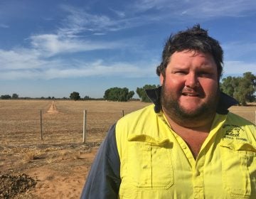 Nick James is a 32-year-old sheep farmer from Nathalia, Victoria. He says the drought has affected his mental health and he's chosen to talk about it in the hopes that others will get the help they need, as he has. (Ashley Ahearn/for WHYY)