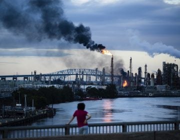 Flames and smoke emerge from the Philadelphia Energy Solutions Refining Complex in Philadelphia, Friday, June 21, 2019. (AP Photo/Matt Rourke)