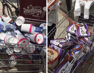 Shopping carts filled with free frozen treats outside Rittenhouse Market on Saturday. (Courtesy of Colette Alexandre)