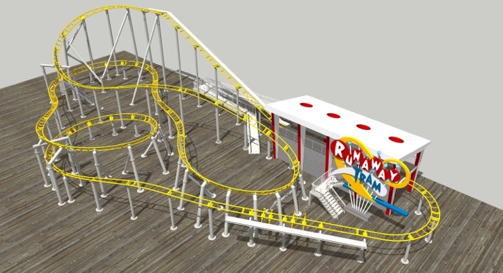 A rendering of the Runaway Tram roller coaster on Surfside Pier in Wildwood. (Courtesy of Morey's Piers)
