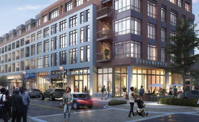 An artist's rendering of the redevelopment proposed for South Philadelphia Shopping Center at 23rd Street and Oregon Avenue. (Courtesy of Cedar Realty Trust)