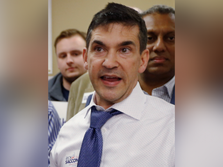 In this March 9, 2018 file photo, Val DiGiorgio, the Pennsylvania Republican Party chairman, talks with reporters during a campaign stop for Rick Saccone, at the party call center in Pittsburgh. (Keith Srakocic/AP Photo)